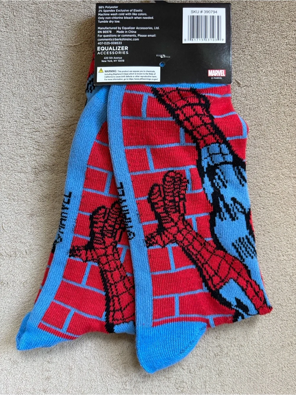 4 Pairs of Men's Casual Crew Socks Marvel Spiderman The Flash Fender Guitar